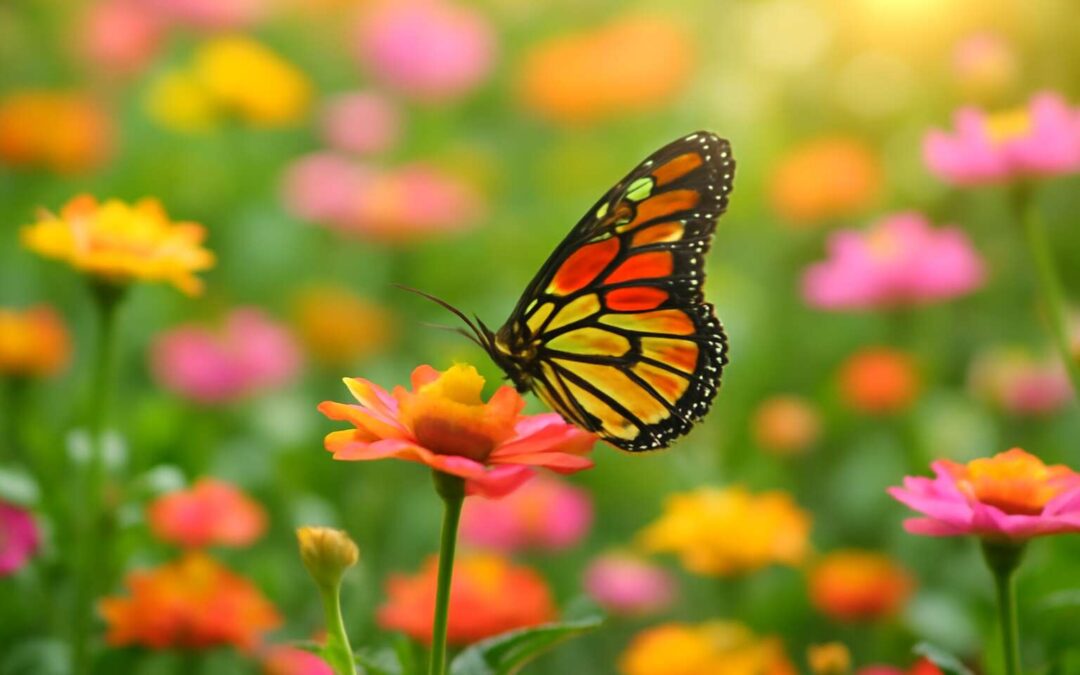 Enchanting Moments: Discover the Beauty of a Butterfly with Flowers in Bloom