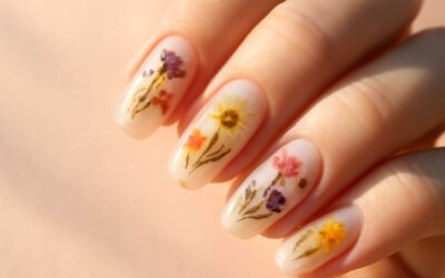 Chic dried flowers nail art for a delicate, nature-inspired manicure.