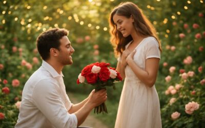 Surprise her with a proposal with flowers, sparking a lifetime of memories
