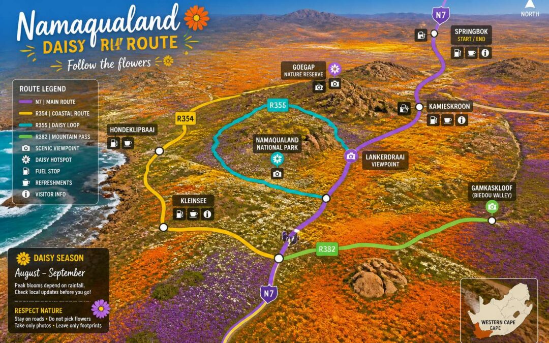 Plan your trip with the namaqualand flowers map.